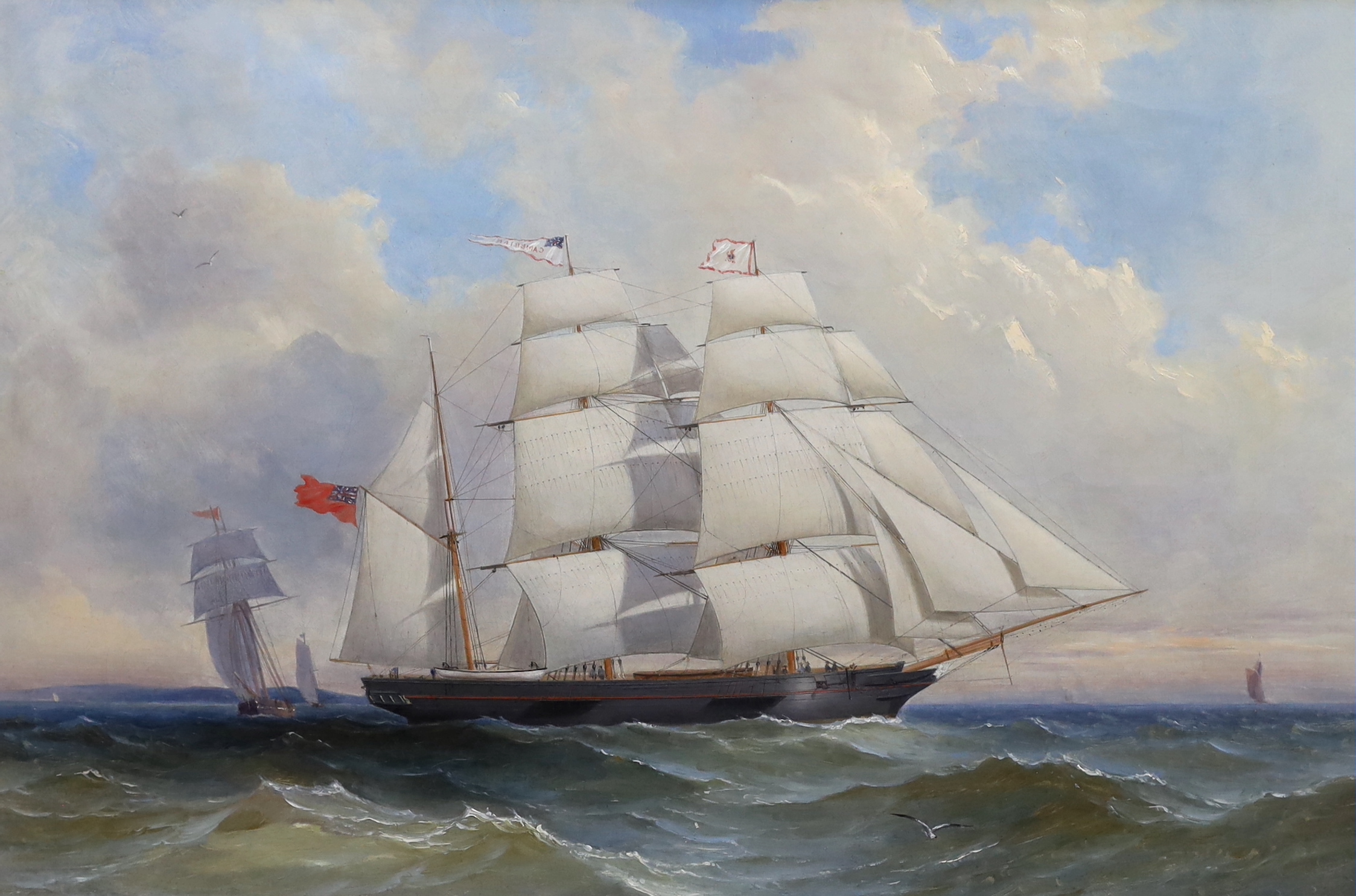 Attributed to Charles Gregory RWS (English, 1849-1920), oil on canvas, 'The barque Cambria', 35 x 52cm